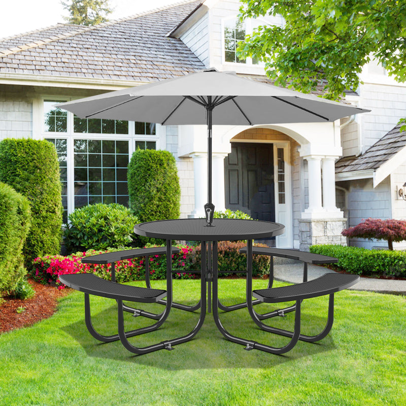 Round Outdoor Steel Picnic Table 46" With Umbrella Pole - Black