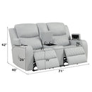 Elonzo - Power Motion Loveseat With Console, LED, Power Headrest & Speaker - Light Gray