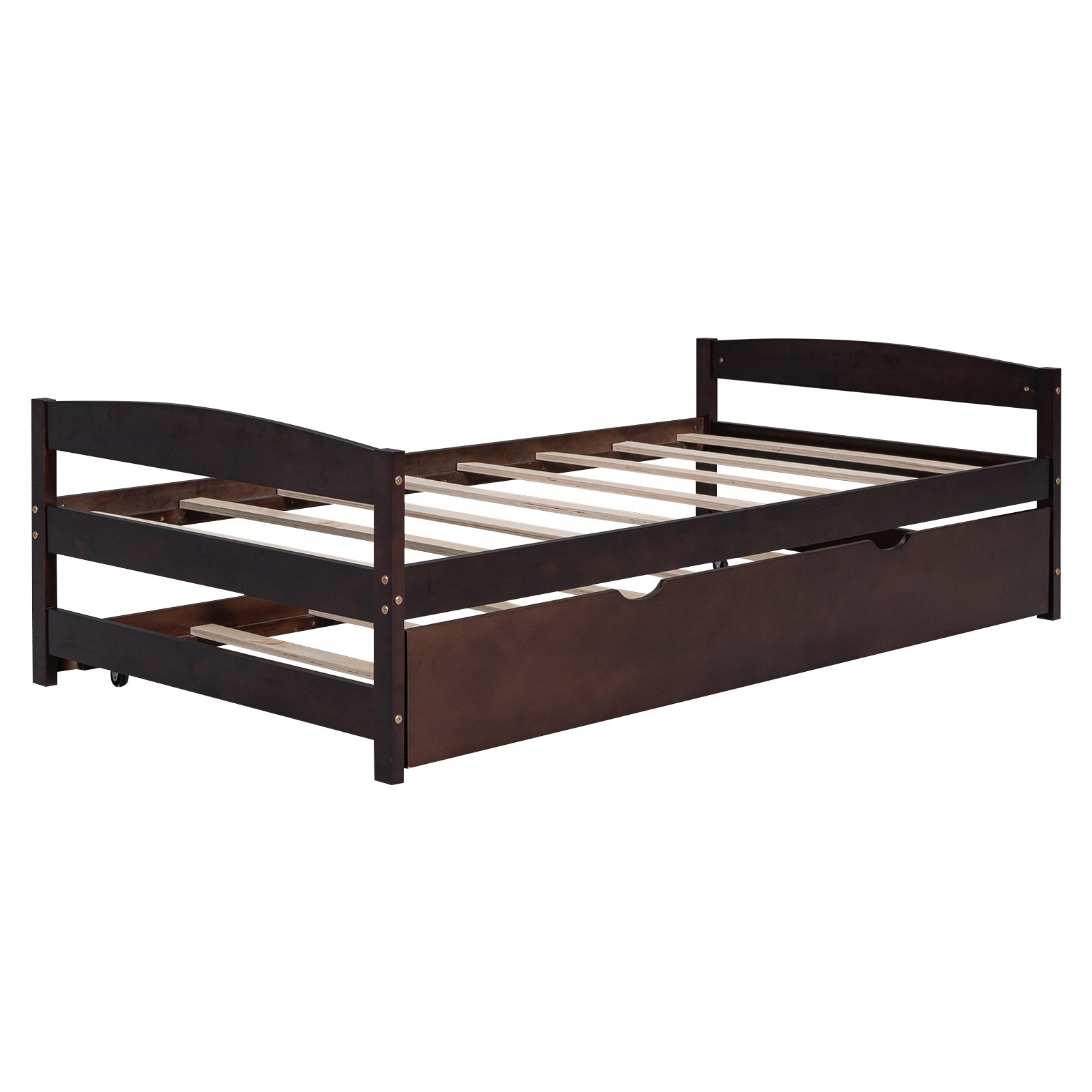 Twin Size Platform Bed with Twin Size Trundle, Espresso - Atlantic Fine Furniture Melbourne FL
