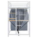 Loft Bed With Desk, Shelves, Power Outlet, LED Light And Wardrobe