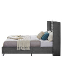 B100S Queen bed,  Button designed Headboard, strong wooden slats + metal support feet, Gray Flannelette