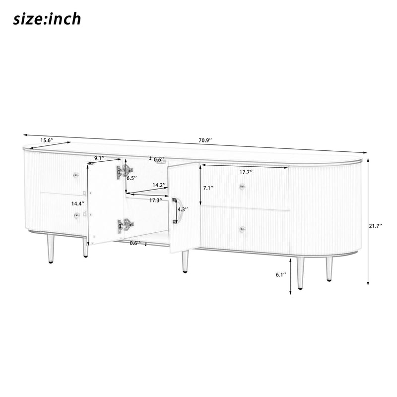 Modern TV Stand For TVs Up To 80", Entertainment Center With 4 Drawers And 1 Cabinet, Wood TV Console Table With Metal Legs And Handles For Living Room