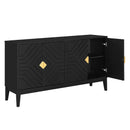 4 Door Sideboard Storage Cabinet For Living Room And Dining Room, 2 Large Cabinets With Gold Handles And Adjustable Shelf - Black