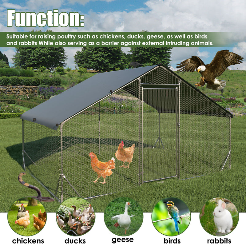 Large Chicken Coop Upgrade Three Support Steel Wire Impregnated Plastic Net Cage, Oxford Cloth Plated Waterproof UV Protection, Duck Rabbit Sheep Bird Outdoor House - Silver - Metal