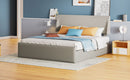 Queen Size Sleigh Bed with Side-Tilt Hydraulic Storage System, Linen Upholstery, Gray