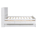 Full Size Platform Bed with Storage Headboard, Charging Station, Twin Size Trundle and 3 Drawers, Antique White