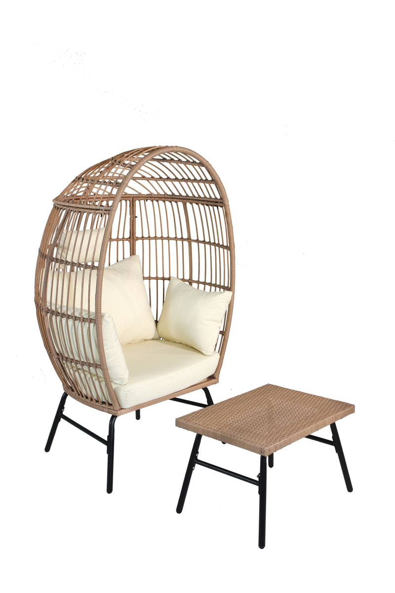 Outdoor Garden Wicker Egg Chair And Footstool Patio Chaise, With Cushions, Outdoor Indoor Basket Chair