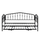 Twin Size Stylish Metal Daybed with Twin Size Adjustable Trundle, Portable Folding Trundle, Black