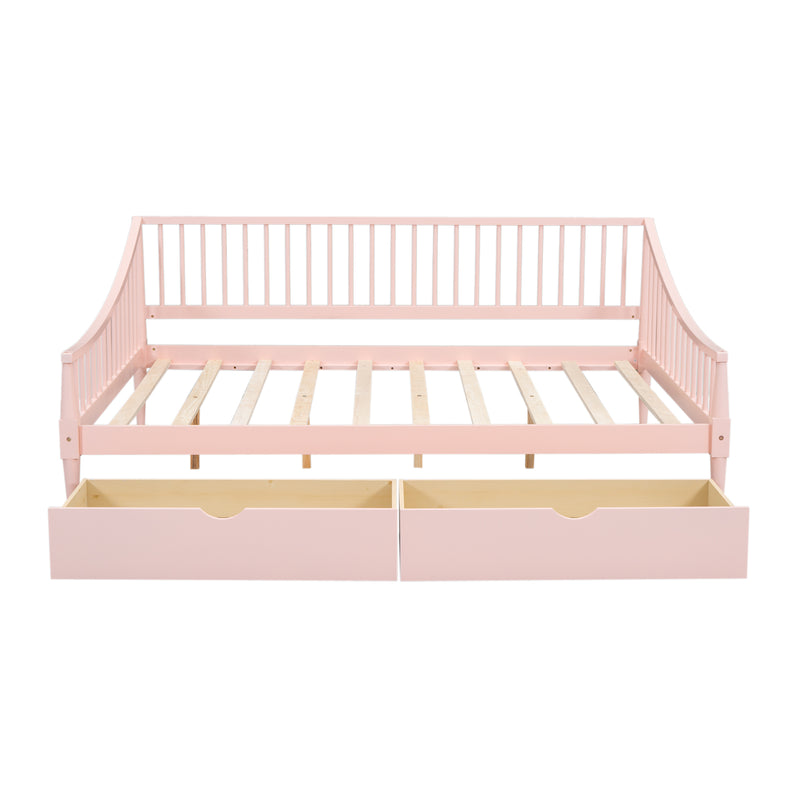 Full Size Daybed with Two Storage Drawers and Support Legs, Pink