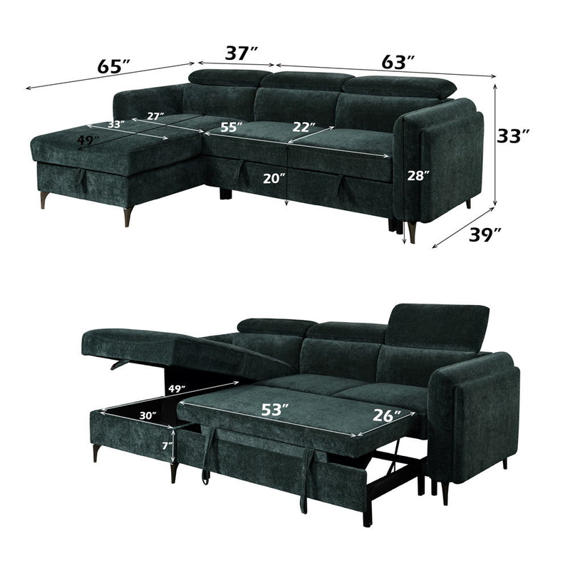 Zadok - Sectional Sofa With Sleeper & Storage - Green