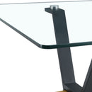 Elegant Tempered Glass Dining Table With X Shaped Metal Legs And Wood Grain Crossbeam - Black / Transparent