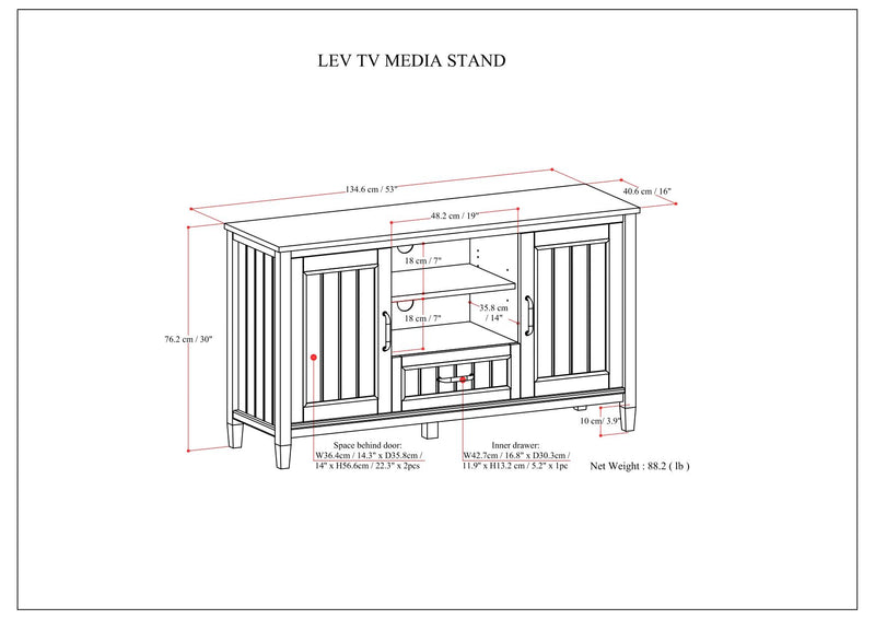 Lev - TV Media Stand - Smoky Brown