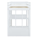 Twin Size Loft Bed with large shelves, writing desk and LED Light, White