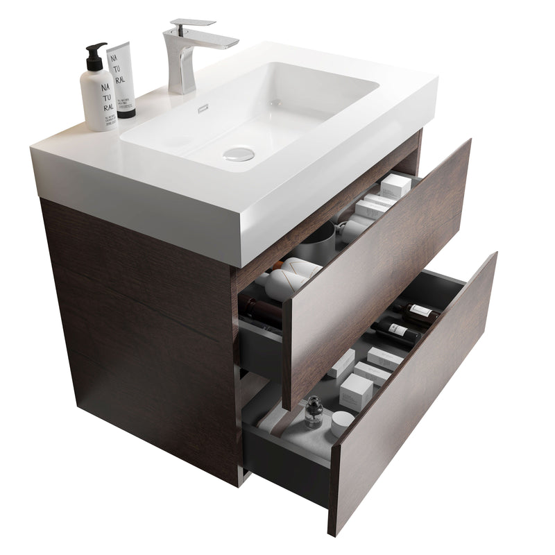 Alice - Bathroom Vanity Wall Mounted With Sink, Large Storage Floating Bathroom Vanity For Modern Bathroom, One-Piece Sink Basin Without Drain And Faucet