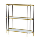 3 Tier Metal Console Table, Mirrored Shelf - Golden Black