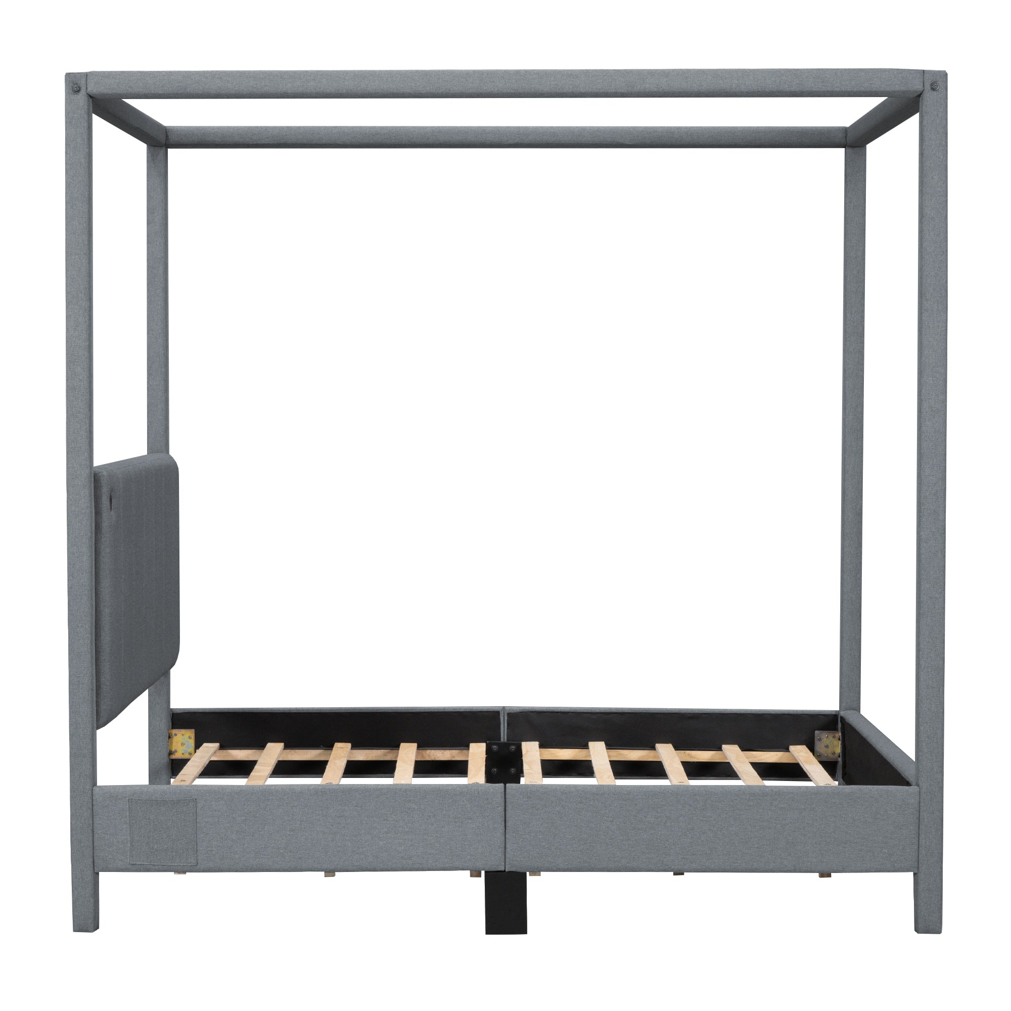 Full Size Canopy Platform Bed with USB and Type-C Ports, Canvas, Gray - Atlantic Fine Furniture Melbourne FL