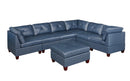 Genuine Leather Ink Blue Tufted 6pc Sectional Set 3x Corner Wedge 3x Armless Chair Living Room Furniture Sofa Couch