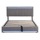 Queen Size Upholstered Platform Bed with Hydraulic Storage System, LED Light, and a set of USB Ports and Sockets, Linen Fabric, Gray