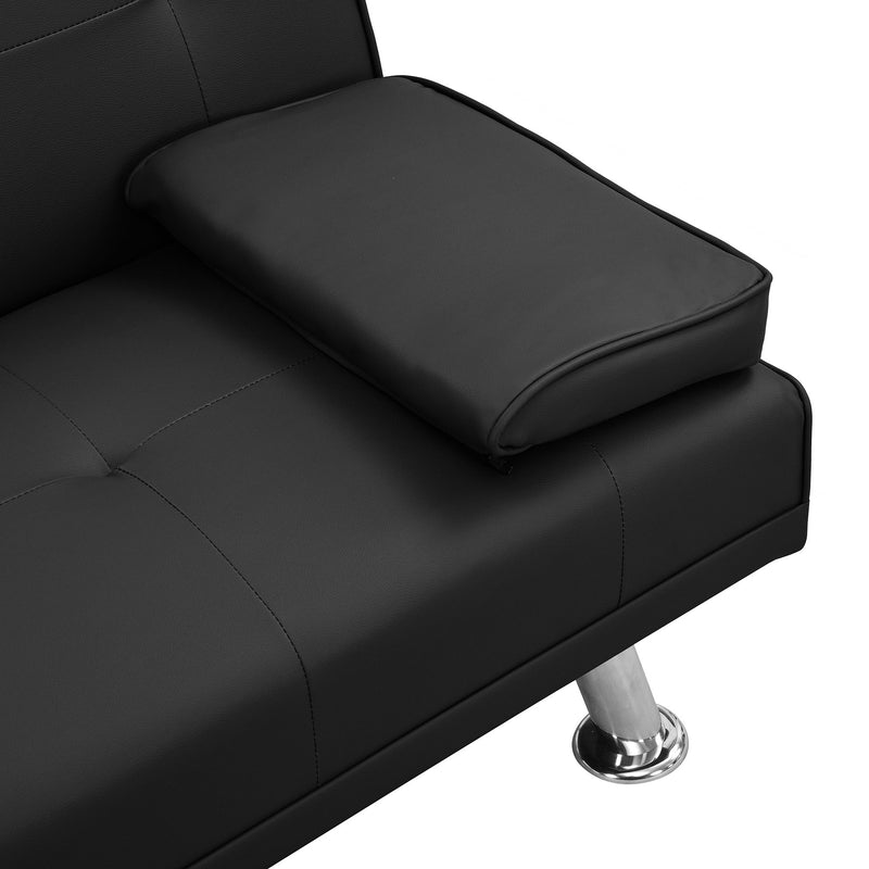 Sofa Bed With Armrest Two Holders Wood Frame, Stainless Leg Futon