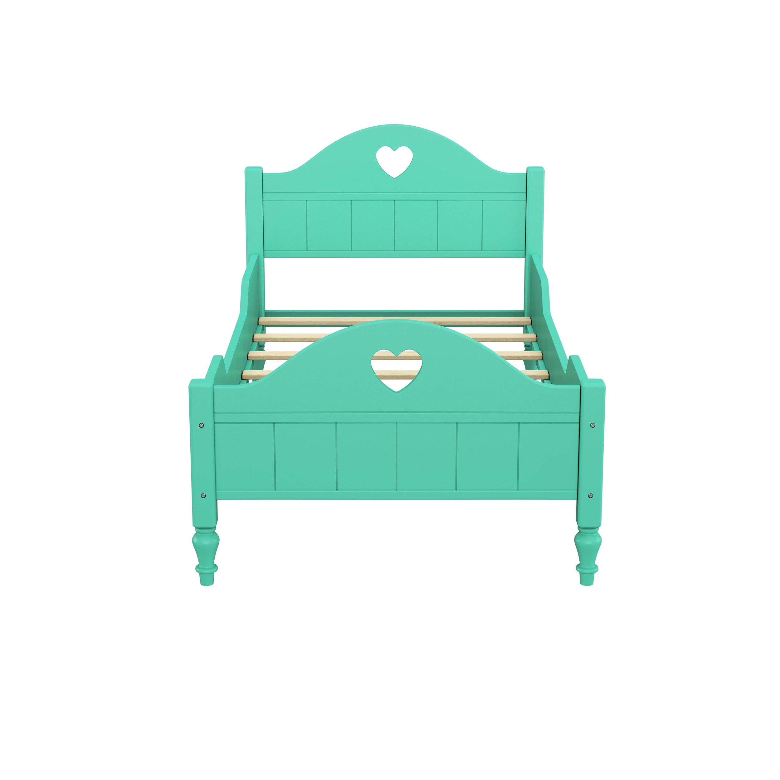 Girl's Love Princess Bed Macaron Twin Size Toddler Bed with Side Safety Rails and Headboard and Footboard, Seasoft Green