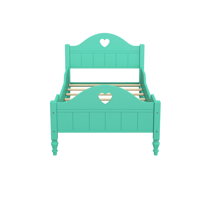 Girl's Love Princess Bed Macaron Twin Size Toddler Bed with Side Safety Rails and Headboard and Footboard, Seasoft Green