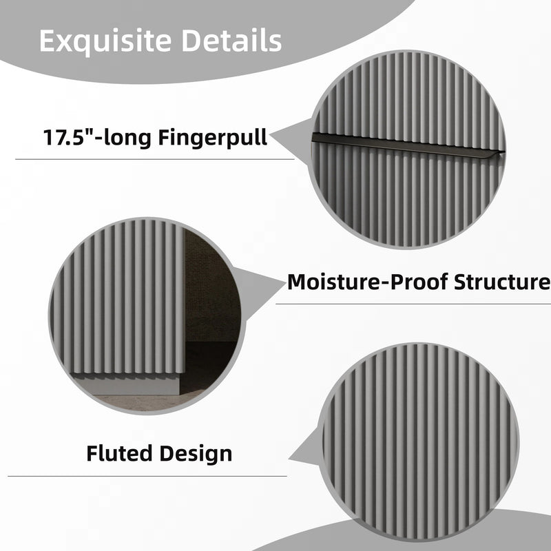 Fluted Bathroom Vanity With Ceramic Sink, Freestanding Cabinet