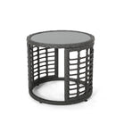 Achill - Outdoor Modern Boho Wicker Side Table With Glass Top - Gray