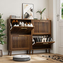 Medieval Modern Shoe Cabinet With 2 Flip Drawers And Fence Design