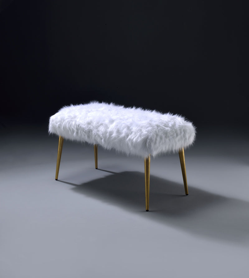 Bagley II - Faux Fur Bench - White / Gold