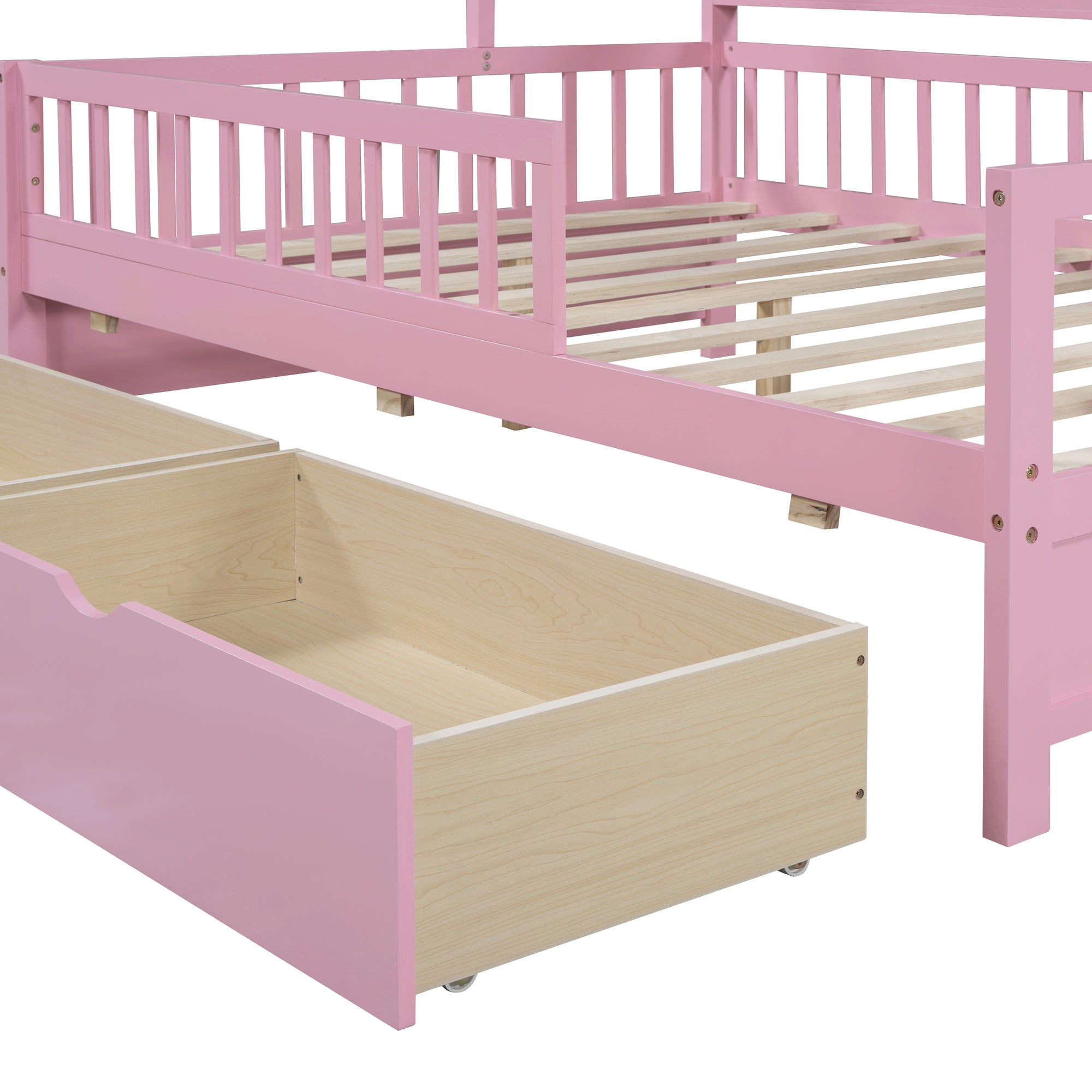 Wooden Full Size House Bed with 2 Drawers,Kids Bed with Storage Shelf, Pink - Atlantic Fine Furniture Melbourne FL