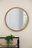 Circle Wall Mirror With Wooden Frame, Wall Mirror For Living Room