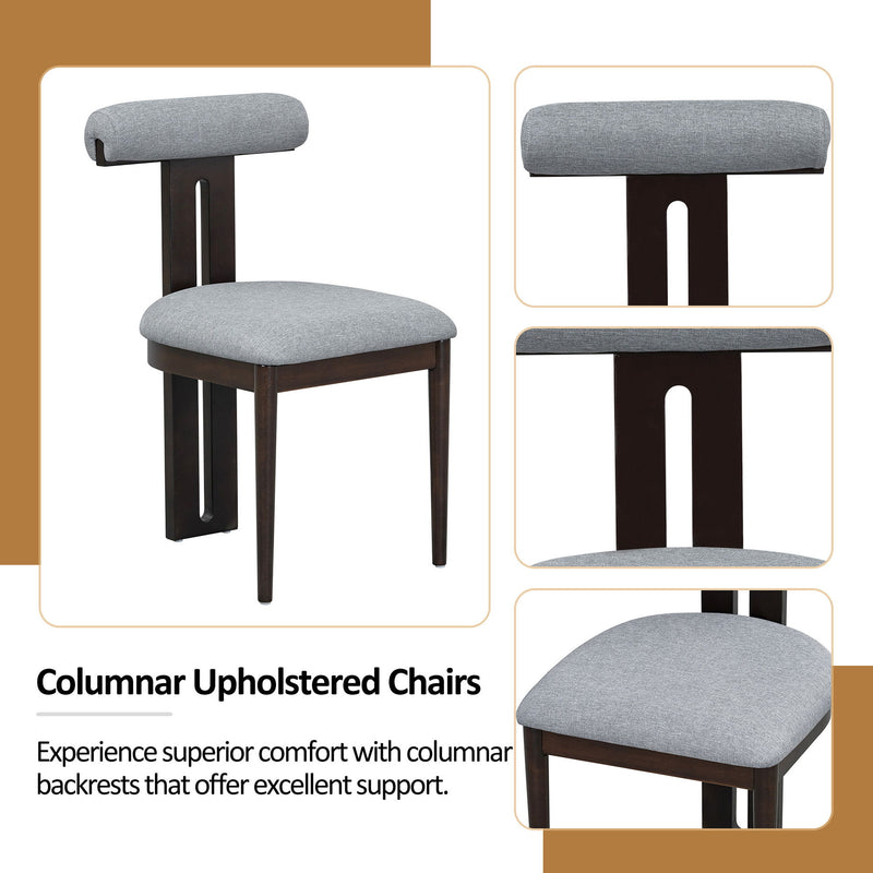 Mid-Century Modern Table Set For 6 Persons With 4 Chairs And Bench, Padded Seats And Backrest