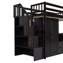 Loft Bed With Stairs, Bookshelf, Drawers, Desk & Wardrobe, Space Saving Multifunctional Furniture