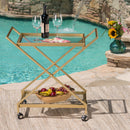 Sherianne - Industrial Bar Cart With Tempered Glass Shelves And Swivel Wheels - Gold