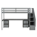 Loft Bed Frame With Built In Desk And Double Storage Drawers