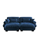 Modern Sectional Sofa With Ottoman, Round Bolster Armrests, Waist And Throw Pillows