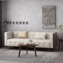 Contemporary 3 Seater Sofa With Button Tufted Waffle Stitching - Beige