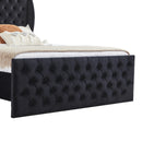 King Size Platform Bed Frame, Velvet Upholstered Sleigh Bed with Scroll Wingback Headboard & Footboard/Button Tufted/No Box Spring Required/Easy Assembly-Black
