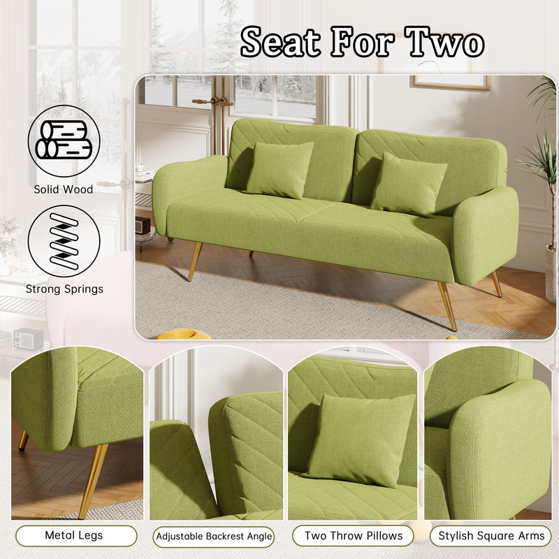 Double Sofa With Split Backrest And Two Throw Pillows, Suitable For Living Room, Apartment, Home Office