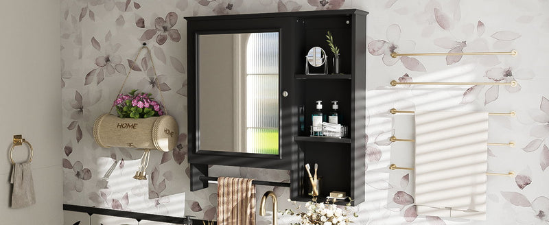 Wall Mounted Bathroom Storage Cabinet, Medicine Cabinets With Large Mirror Door, Adjustable Shelves And Three Open Storage Levels(Not Include Bathroom Vanity)