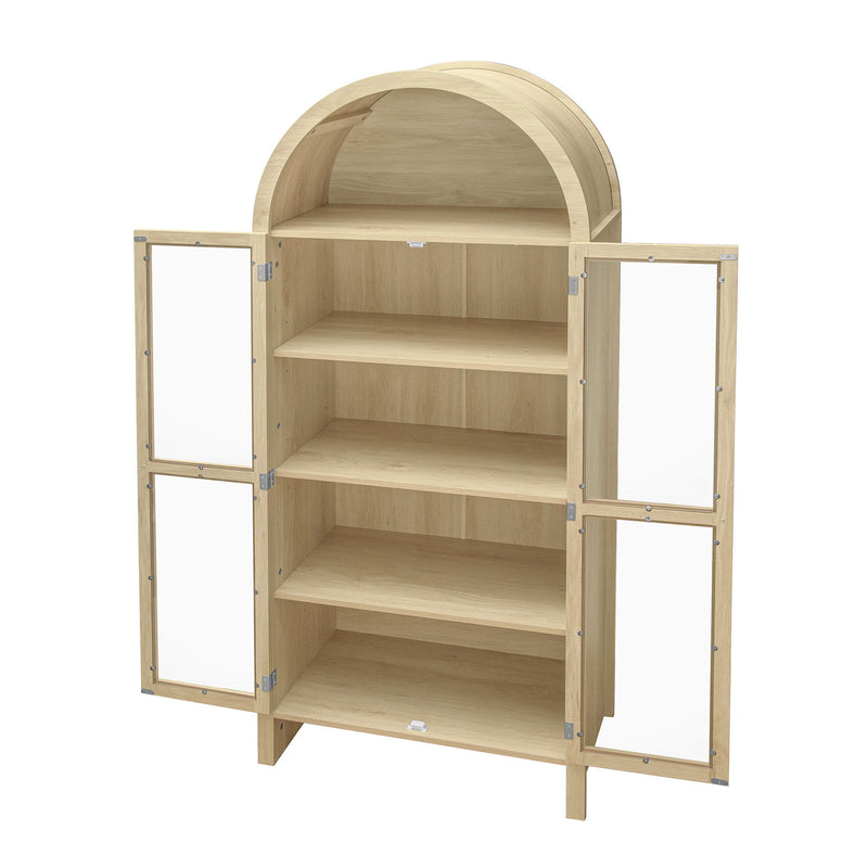 Tall Arched Kitchen Pantry, Modern Farmhouse Wood Kitchen Storage Cabinets, Arched Storage Display Cabinet With Adjustable Shelves, Versatile Cupboard For Kitchen, Dining Room - Natural