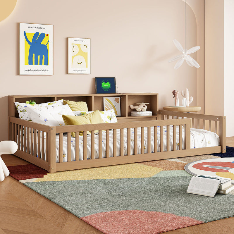 Floor Bed With Storage Cabinets And USB Ports