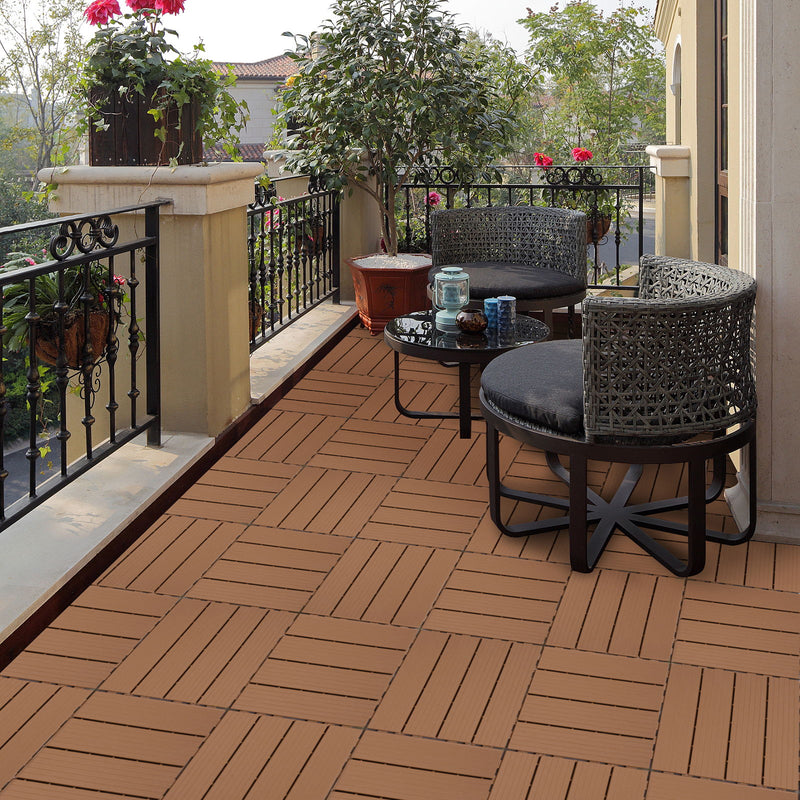 Plastic Interlocking Deck Tiles, Patio Flooring Outdoor Waterproof All Weather Use For Garden Poolside Front / Back Yard (Set of 44) - Burlywood