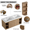 Modern 48" Wall Mounted Bathroom Vanity With Double Resin Sink And Storage Rack Soft Close Doors - Imitative Oak