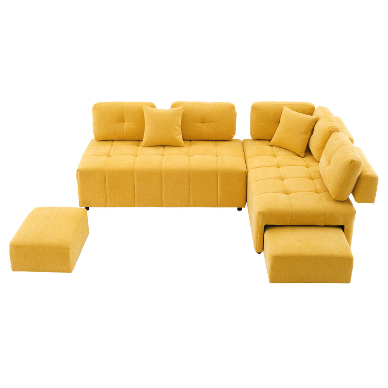 L-Shaped Sofa Sectional Sofa Couch With 2 Stools And 2 Lumbar Pillows For Living Room