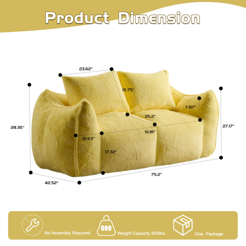 Giant Bean Bag Couch, Ultra Soft Fluffy Loveseat For Living Room Reading Chair With Pillows - Yellow