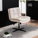 Large Size Armless Home Office Desk Chair Vanity Chair No Wheels - Beige