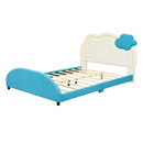 Full Size Upholstered Platform Bed with Cloud-Shaped Headboard and Embedded Light Stripe, Velvet, Blue