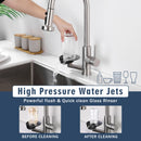 3 In 1 Kitchen Faucet With Press Type Glass Rinser, High Arc Pull Down Sprayer
