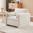 Fixed Modern Accent Chair Single Seater Plush Chenille Lounge Chair With High Resilience Cushion - Ivory White